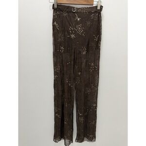 Blenca Brown Sheer Sequin Mesh Pants Size M Wide Leg Festival Boho Chic Nwt